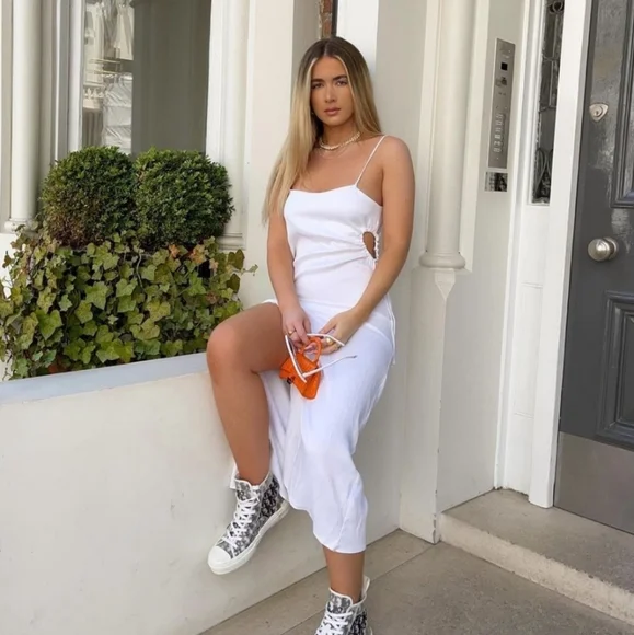 NWT Zara * White Satin Midi Cut Out Dress - Picture 2 of 8